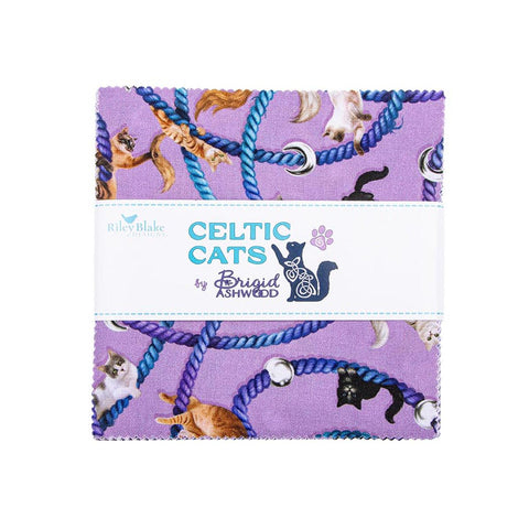 Celtic Cats 5" Stacker Bundle - Riley Blake Designs - 42 piece Precut Pre cut - Feline Nature - Quilting Cotton Fabric