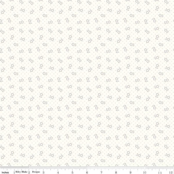 Image of Mary Catherine Flower Dots Cloud quilting cotton fabric by Amy Smart for Riley Blake Designs. Features flowers on an off-white background. Cute Little Fabric Shop