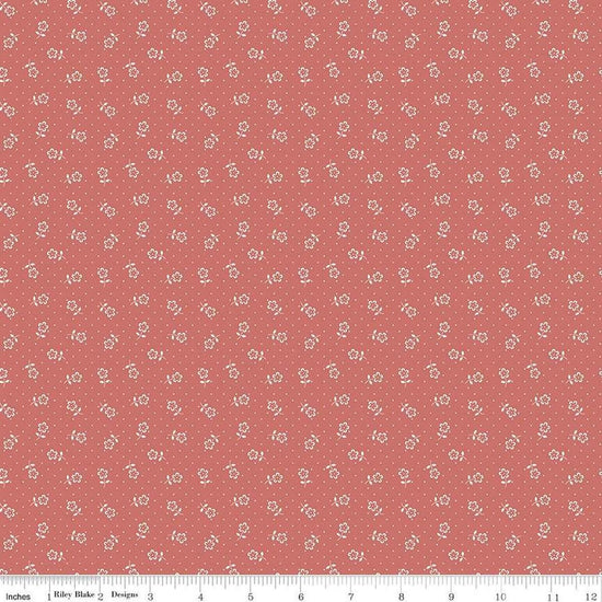 Image of Mary Catherine Flower Dots Faded Red quilting cotton fabric by Amy Smart for Riley Blake Designs. Features flowers on a red background. Cute Little Fabric Shop