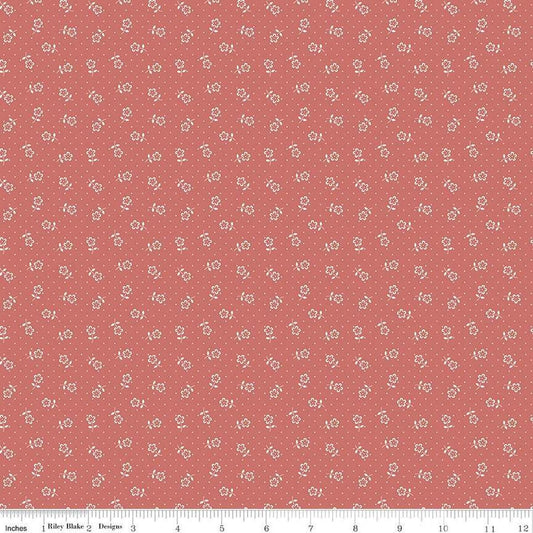 Image of Mary Catherine Flower Dots Faded Red quilting cotton fabric by Amy Smart for Riley Blake Designs. Features flowers on a red background. Cute Little Fabric Shop