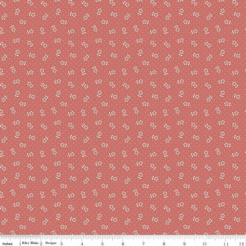 Image of Mary Catherine Flower Dots Faded Red quilting cotton fabric by Amy Smart for Riley Blake Designs. Features flowers on a red background. Cute Little Fabric Shop