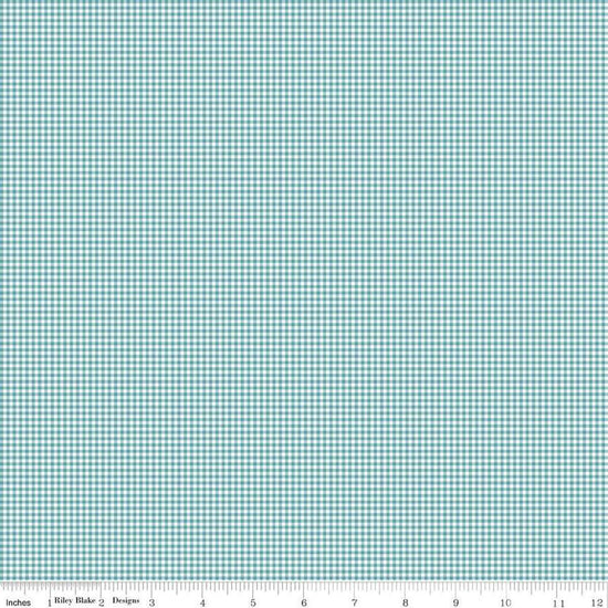 Image of Mary Catherine Gingham Raindrop quilting cotton fabric by Amy Smart for Riley Blake Designs. Features plaid on a blue background. Cute Little Fabric Shop