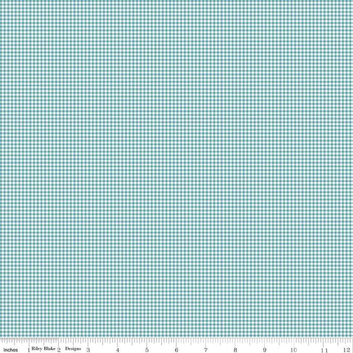 Image of Mary Catherine Gingham Raindrop quilting cotton fabric by Amy Smart for Riley Blake Designs. Features plaid on a blue background. Cute Little Fabric Shop