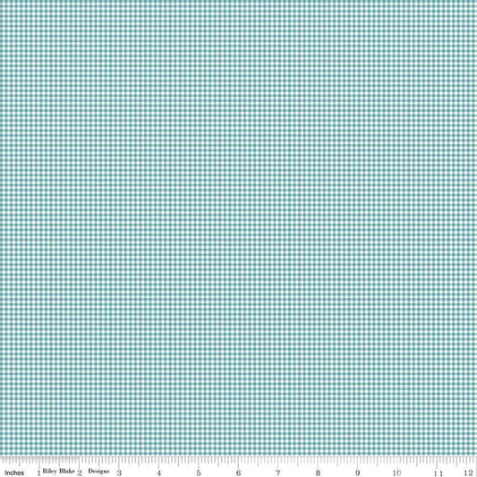 Image of Mary Catherine Gingham Raindrop quilting cotton fabric by Amy Smart for Riley Blake Designs. Features plaid on a blue background. Cute Little Fabric Shop