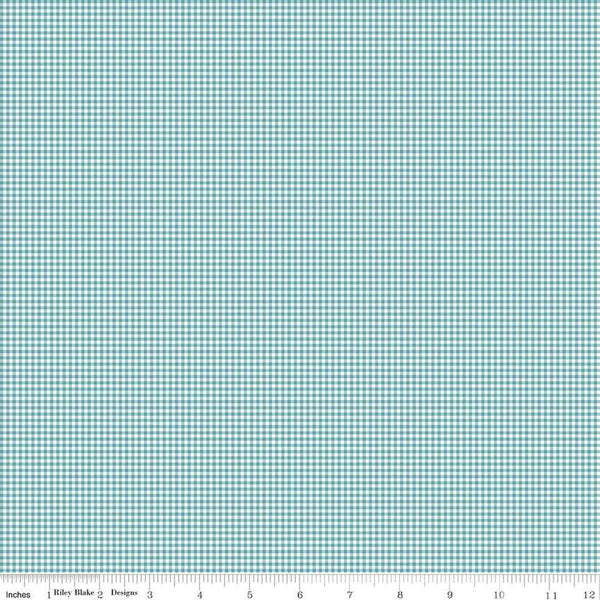 Image of Mary Catherine Gingham Raindrop quilting cotton fabric by Amy Smart for Riley Blake Designs. Features plaid on a blue background. Cute Little Fabric Shop