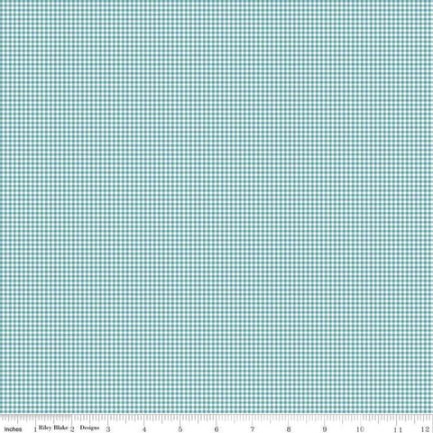 Image of Mary Catherine Gingham Raindrop quilting cotton fabric by Amy Smart for Riley Blake Designs. Features plaid on a blue background. Cute Little Fabric Shop