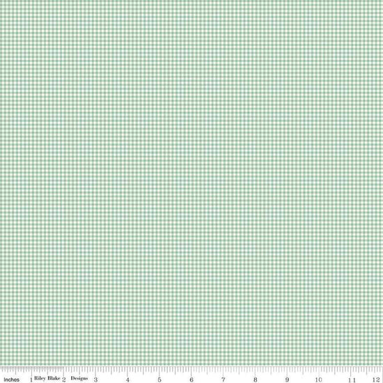 Image of Mary Catherine Gingham Sage quilting cotton fabric by Amy Smart for Riley Blake Designs. Features plaid on a green background. Cute Little Fabric Shop
