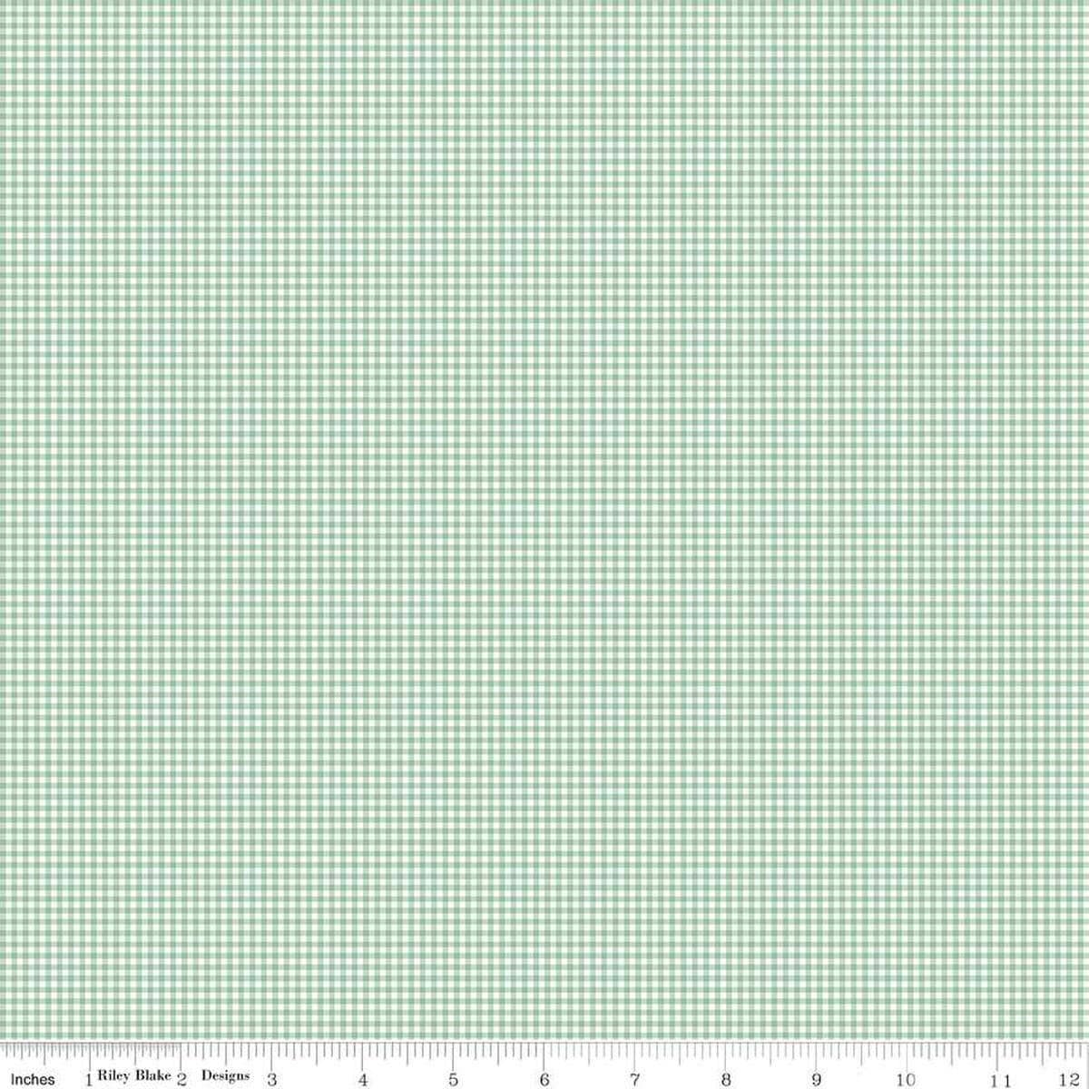 Image of Mary Catherine Gingham Sage quilting cotton fabric by Amy Smart for Riley Blake Designs. Features plaid on a green background. Cute Little Fabric Shop