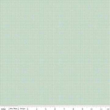 Image of Mary Catherine Gingham Sage quilting cotton fabric by Amy Smart for Riley Blake Designs. Features plaid on a green background. Cute Little Fabric Shop