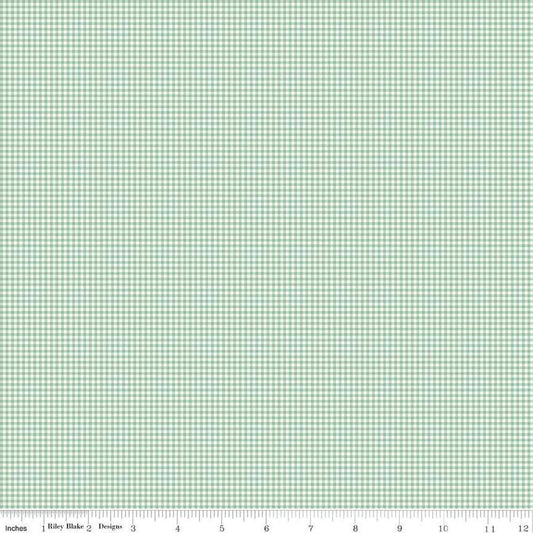 Image of Mary Catherine Gingham Sage quilting cotton fabric by Amy Smart for Riley Blake Designs. Features plaid on a green background. Cute Little Fabric Shop