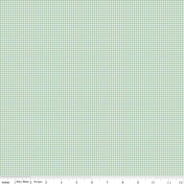 Image of Mary Catherine Gingham Sage quilting cotton fabric by Amy Smart for Riley Blake Designs. Features plaid on a green background. Cute Little Fabric Shop