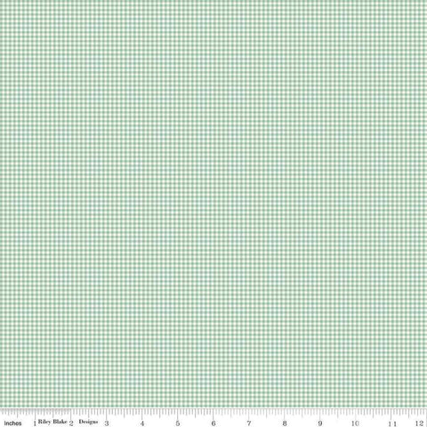 Image of Mary Catherine Gingham Sage quilting cotton fabric by Amy Smart for Riley Blake Designs. Features plaid on a green background. Cute Little Fabric Shop