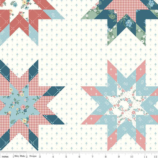 Image of Mary Catherine Star Cheater Print Multi quilting cotton fabric by Amy Smart for Riley Blake Designs. Features stars on an off-white background. Cute Little Fabric Shop