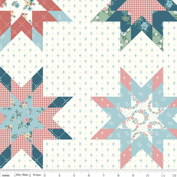 Image of Mary Catherine Star Cheater Print Multi quilting cotton fabric by Amy Smart for Riley Blake Designs. Features stars on an off-white background. Cute Little Fabric Shop