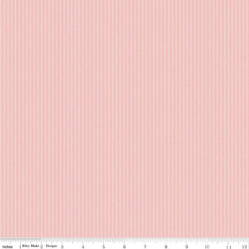 Image of Mary Catherine Stripe Rose quilting cotton fabric by Amy Smart for Riley Blake Designs. Features stripes on a pink background. Cute Little Fabric Shop