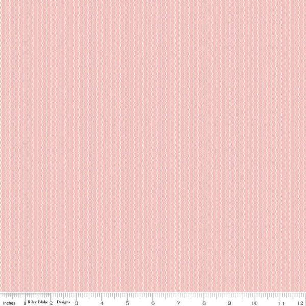 Image of Mary Catherine Stripe Rose quilting cotton fabric by Amy Smart for Riley Blake Designs. Features stripes on a pink background. Cute Little Fabric Shop