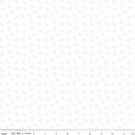 Image of Mary Catherine Flower Dots White quilting cotton fabric by Amy Smart for Riley Blake Designs. Features flowers on a white background. Cute Little Fabric Shop