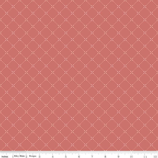 Image of Mary Catherine Grid Faded Red quilting cotton fabric by Amy Smart for Riley Blake Designs. Features squares on a red background. Cute Little Fabric Shop