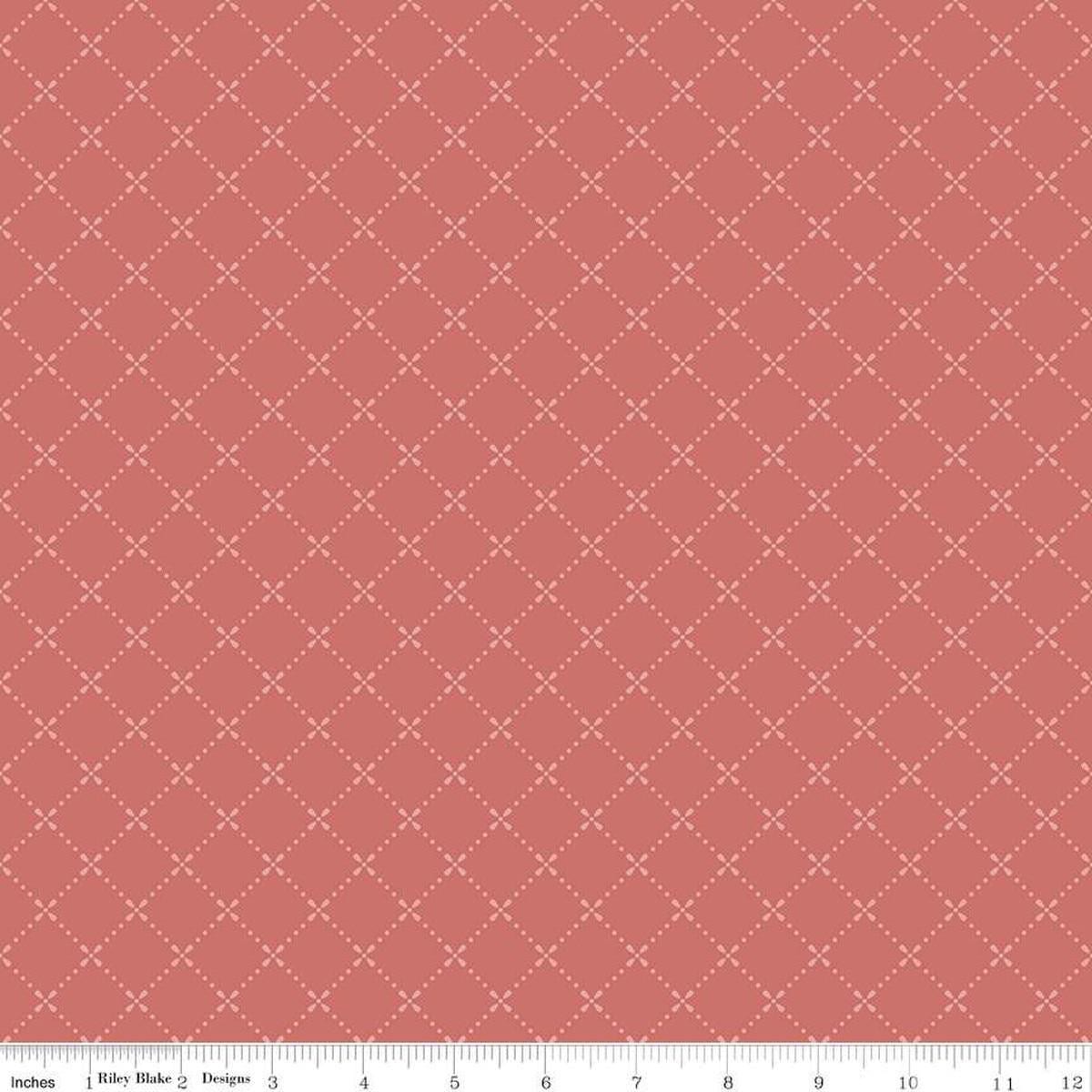 Image of Mary Catherine Grid Faded Red quilting cotton fabric by Amy Smart for Riley Blake Designs. Features squares on a red background. Cute Little Fabric Shop