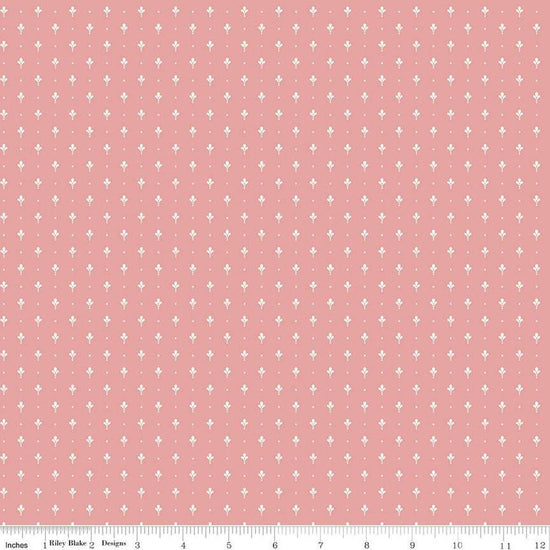 Image of Mary Catherine Petals Mellow Rose quilting cotton fabric by Amy Smart for Riley Blake Designs. Features flowers on a pink background. Cute Little Fabric Shop