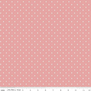 Image of Mary Catherine Petals Mellow Rose quilting cotton fabric by Amy Smart for Riley Blake Designs. Features flowers on a pink background. Cute Little Fabric Shop