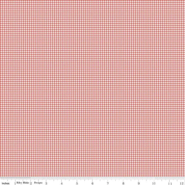 Image of Mary Catherine Gingham Faded Red quilting cotton fabric by Amy Smart for Riley Blake Designs. Features plaid on a red background. Cute Little Fabric Shop