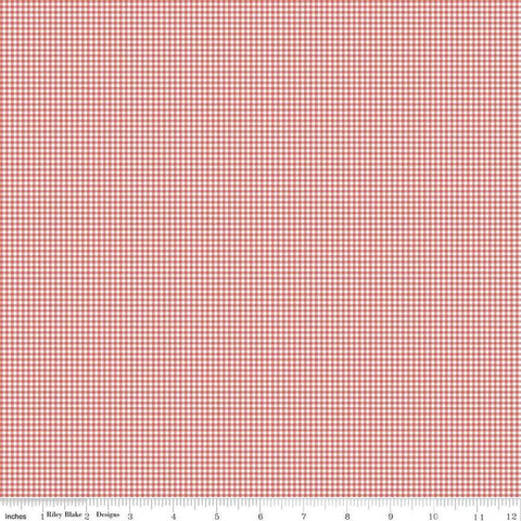 Image of Mary Catherine Gingham Faded Red quilting cotton fabric by Amy Smart for Riley Blake Designs. Features plaid on a red background. Cute Little Fabric Shop