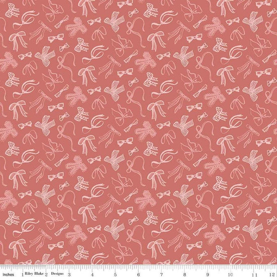 Image of Mary Catherine Bows Faded Red quilting cotton fabric by Amy Smart for Riley Blake Designs. Features bows on a red background. Cute Little Fabric Shop