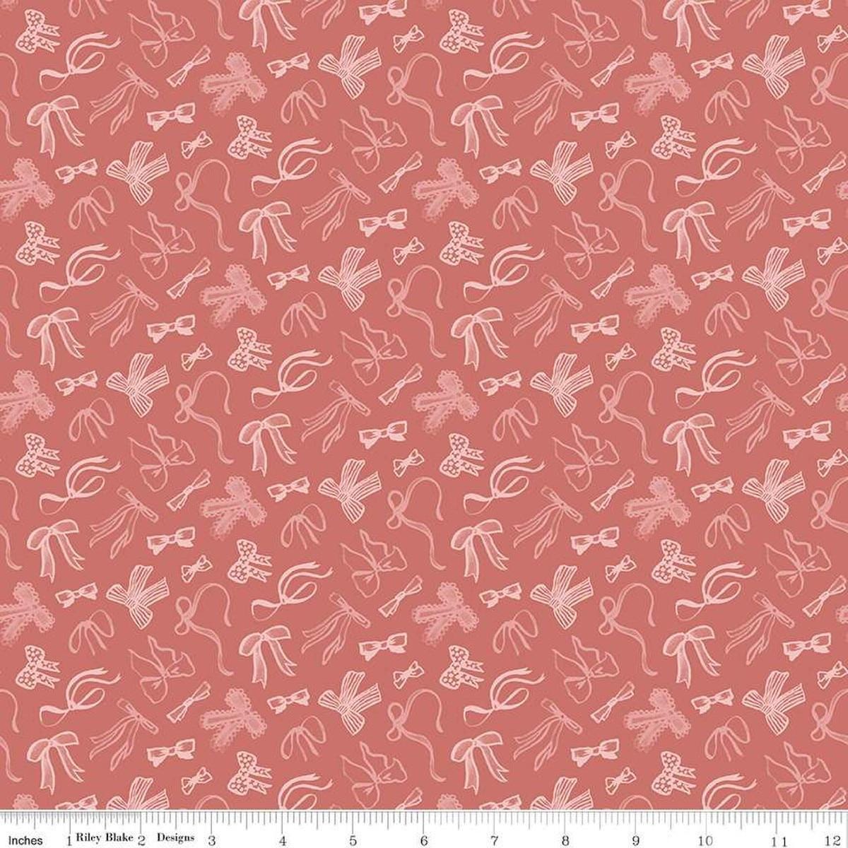 Image of Mary Catherine Bows Faded Red quilting cotton fabric by Amy Smart for Riley Blake Designs. Features bows on a red background. Cute Little Fabric Shop