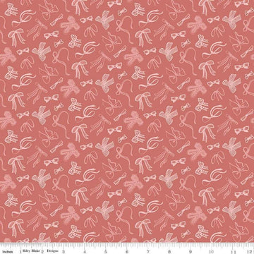Image of Mary Catherine Bows Faded Red quilting cotton fabric by Amy Smart for Riley Blake Designs. Features bows on a red background. Cute Little Fabric Shop