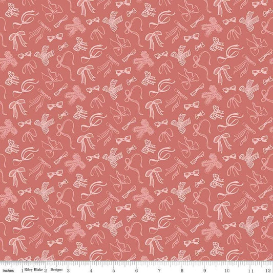 Image of Mary Catherine Bows Faded Red quilting cotton fabric by Amy Smart for Riley Blake Designs. Features bows on a red background. Cute Little Fabric Shop