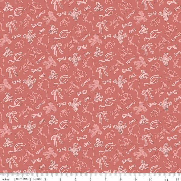 Image of Mary Catherine Bows Faded Red quilting cotton fabric by Amy Smart for Riley Blake Designs. Features bows on a red background. Cute Little Fabric Shop