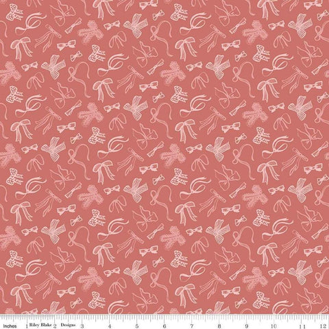 Image of Mary Catherine Bows Faded Red quilting cotton fabric by Amy Smart for Riley Blake Designs. Features bows on a red background. Cute Little Fabric Shop