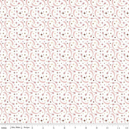 Image of Baby Girl Shooting Stars White quilting cotton fabric by Lori Whitlock for Riley Blake Designs. Features stars on a white background. Cute Little Fabric Shop