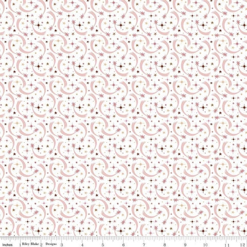 Image of Baby Girl Shooting Stars White quilting cotton fabric by Lori Whitlock for Riley Blake Designs. Features stars on a white background. Cute Little Fabric Shop