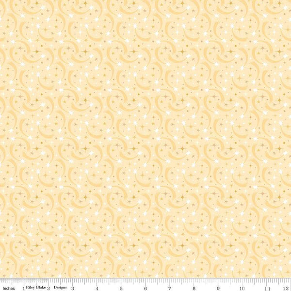 Image of Baby Girl Shooting Stars Yellow quilting cotton fabric by Lori Whitlock for Riley Blake Designs. Features stars on a yellow background. Cute Little Fabric Shop