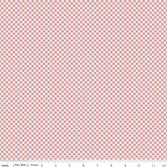 Image of Baby Girl Gingham Rose quilting cotton fabric by Lori Whitlock for Riley Blake Designs. Features plaid on a pink background. Cute Little Fabric Shop
