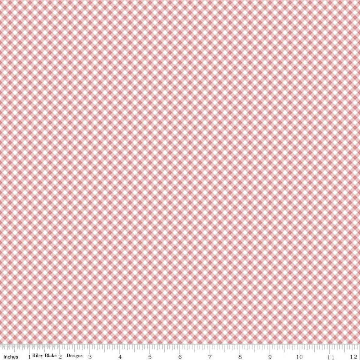 Image of Baby Girl Gingham Rose quilting cotton fabric by Lori Whitlock for Riley Blake Designs. Features plaid on a pink background. Cute Little Fabric Shop
