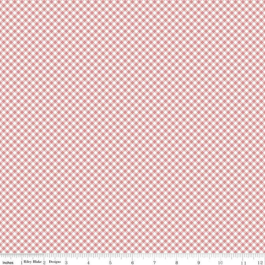 Image of Baby Girl Gingham Rose quilting cotton fabric by Lori Whitlock for Riley Blake Designs. Features plaid on a pink background. Cute Little Fabric Shop