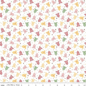 Image of Baby Girl Onesies White quilting cotton fabric by Lori Whitlock for Riley Blake Designs. Features onesies on a white background. Cute Little Fabric Shop