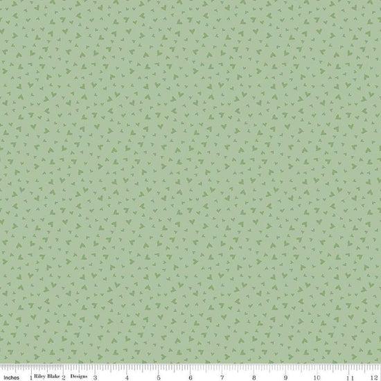Image of Baby Girl Hearts Mint quilting cotton fabric by Lori Whitlock for Riley Blake Designs. Features hearts on a green background. Cute Little Fabric Shop