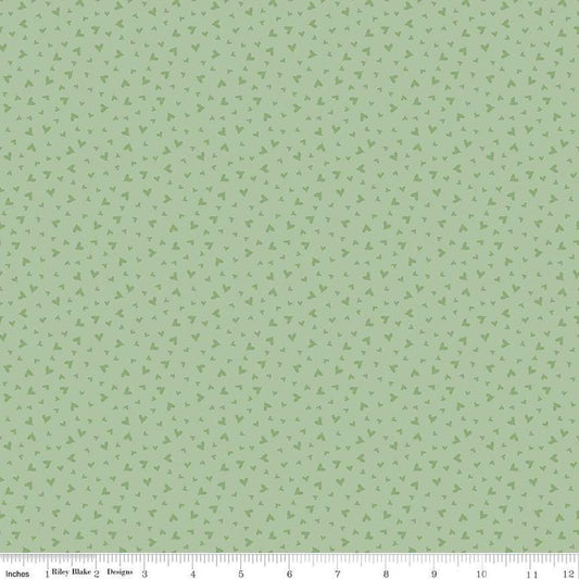 Image of Baby Girl Hearts Mint quilting cotton fabric by Lori Whitlock for Riley Blake Designs. Features hearts on a green background. Cute Little Fabric Shop
