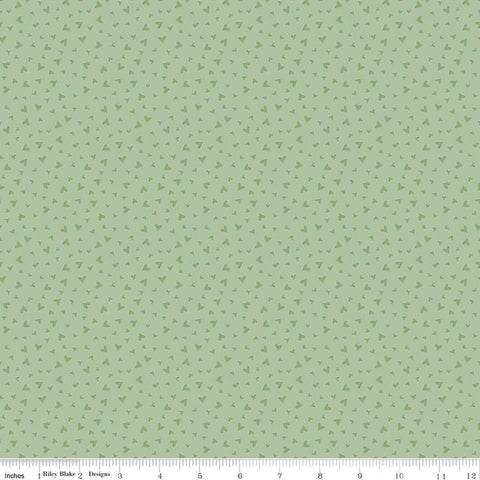 Image of Baby Girl Hearts Mint quilting cotton fabric by Lori Whitlock for Riley Blake Designs. Features hearts on a green background. Cute Little Fabric Shop