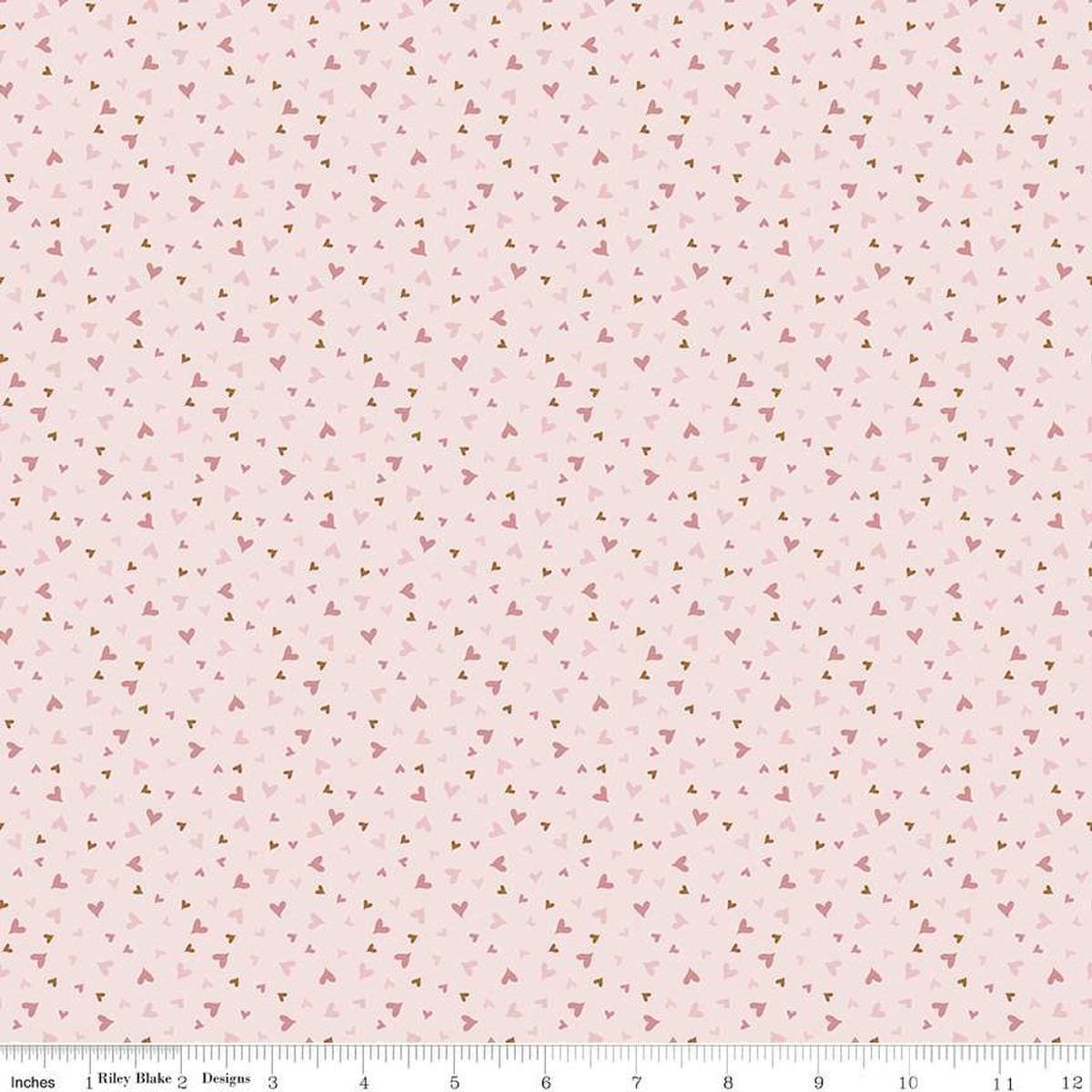 Image of Baby Girl Hearts Pink quilting cotton fabric by Lori Whitlock for Riley Blake Designs. Features hearts on a pink background. Cute Little Fabric Shop