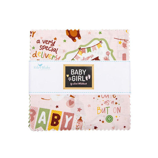 Baby Girl 5" Stacker Bundle - Riley Blake Designs - 42-Piece Precut  - Animals Hearts - Quilting Cotton Fabric