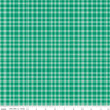 Image of Hand Made Gingham Green quilting cotton fabric by Amber Kemp-Gerstel for Riley Blake Designs. Features plaid on a green background. Cute Little Fabric Shop