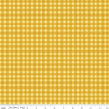 Image of Hand Made Gingham Yellow quilting cotton fabric by Amber Kemp-Gerstel for Riley Blake Designs. Features plaid on a yellow background. Cute Little Fabric Shop