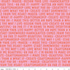 Image of Hand Made Words Pink quilting cotton fabric by Amber Kemp-Gerstel for Riley Blake Designs. Features words on a pink background. Cute Little Fabric Shop