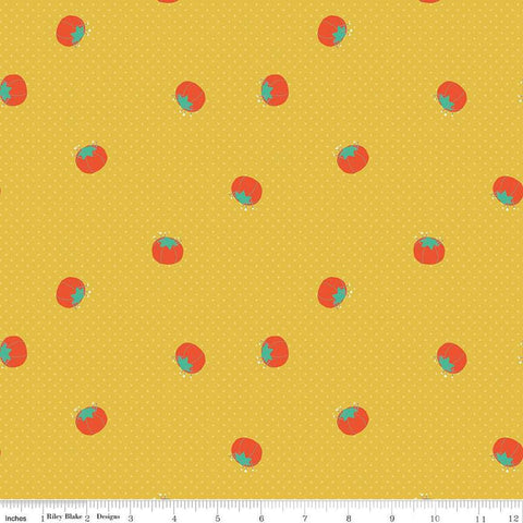 Image of Hand Made Pincushions Yellow quilting cotton fabric by Amber Kemp-Gerstel for Riley Blake Designs. Features pincushions on a yellow background. Cute Little Fabric Shop