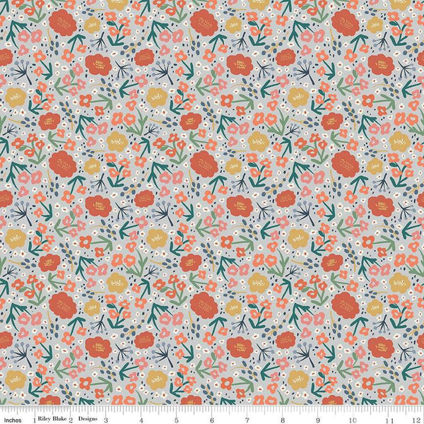 Image of Ivy Reese Flower Dusk quilting cotton fabric by Deena Rutter for Riley Blake Designs. Features flowers on a gray background. Cute Little Fabric Shop
